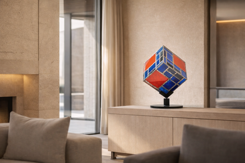 CUBO CROMATICO EN ROJO Y AZUL